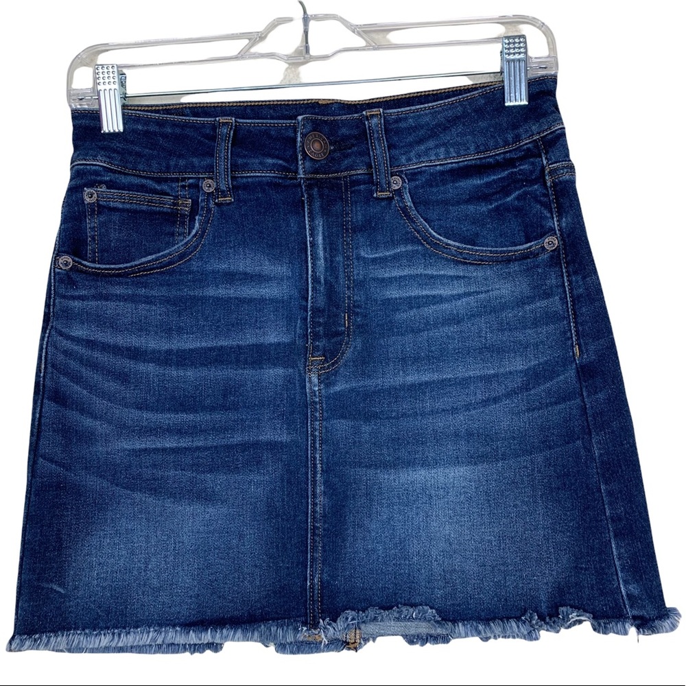 American Eagle HiRise Mini Next Level Stretch Distressed Raw Hem Denim Skirt 6R